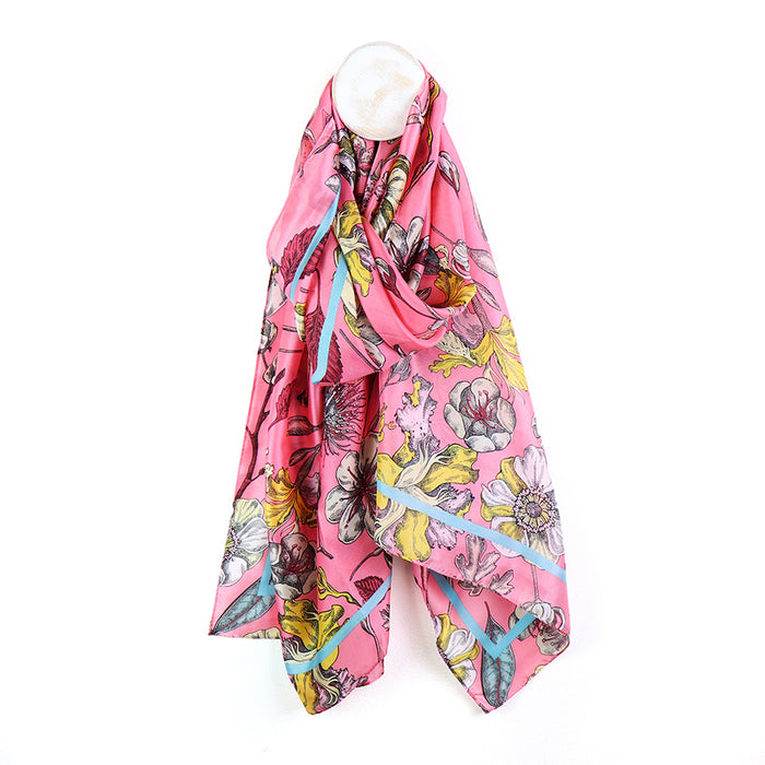 Pink/Multi Botanical Silk Feel Scarf