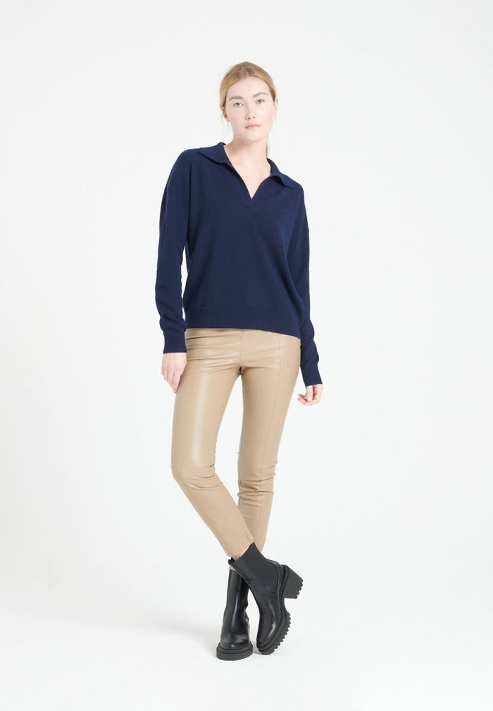 MIA 3 Polo manches longues en cachemire bleu marine