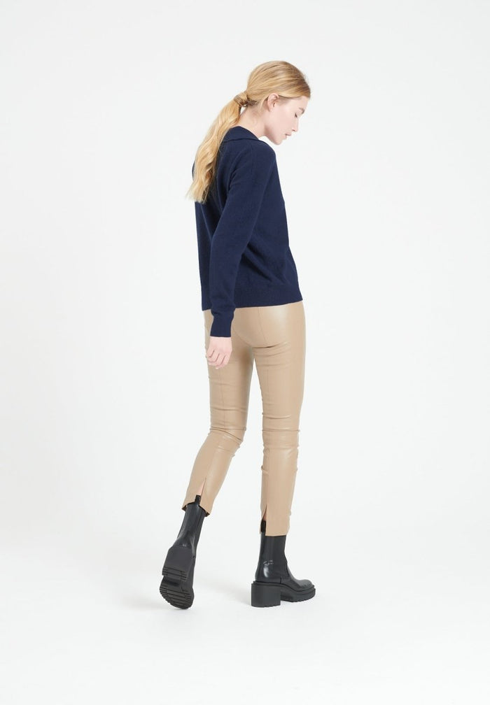 MIA 3 Polo manches longues en cachemire bleu marine