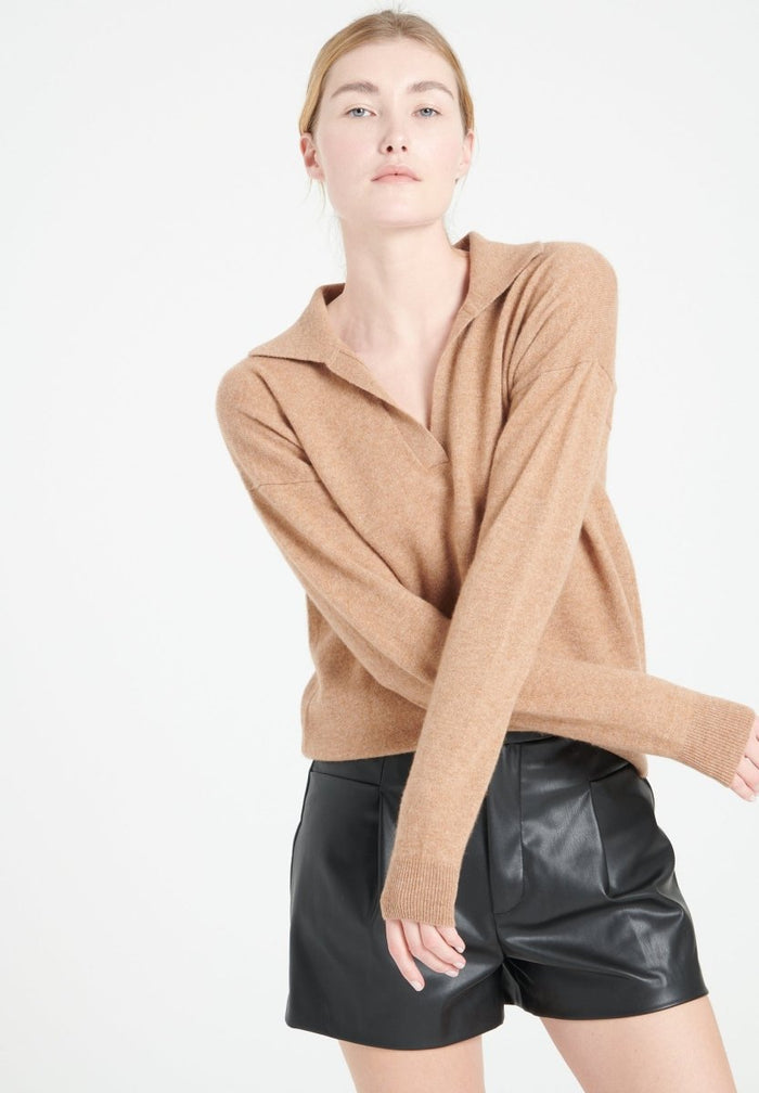 MIA 3 Polo manches longues en cachemire camel