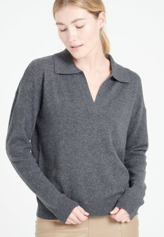 MIA 3 Polo manches longues en cachemire gris anthracite