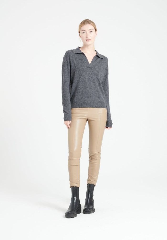 MIA 3 Polo manches longues en cachemire gris anthracite