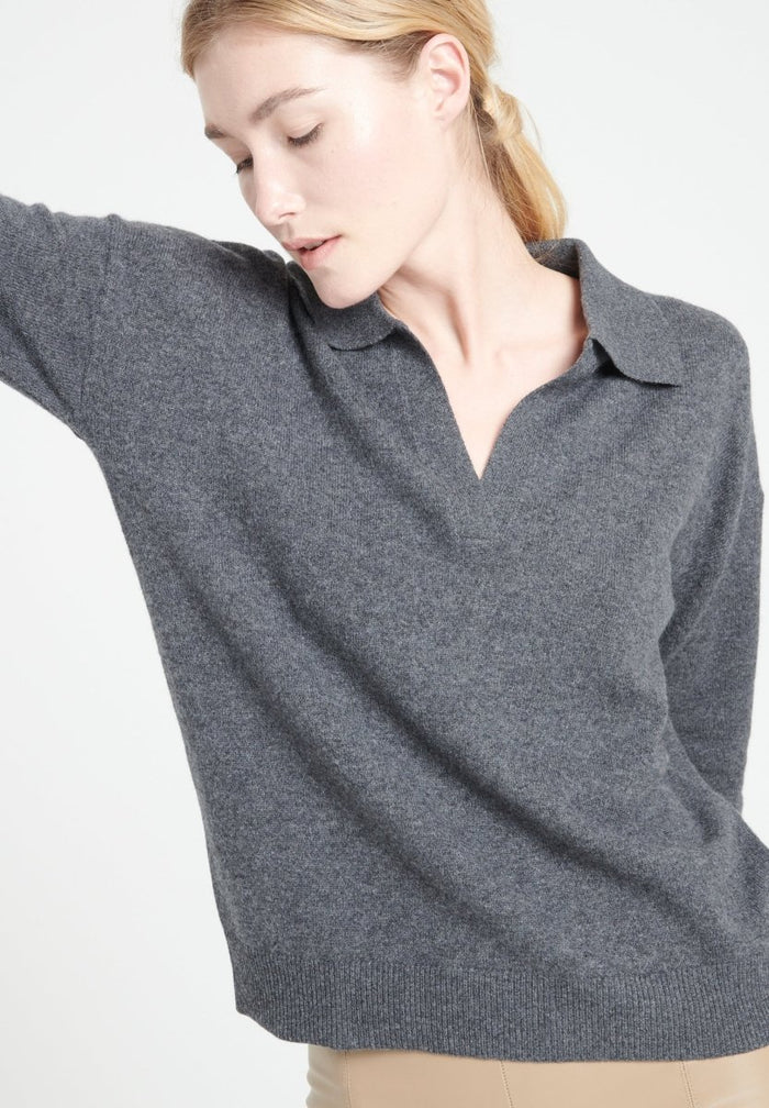 MIA 3 Polo manches longues en cachemire gris anthracite