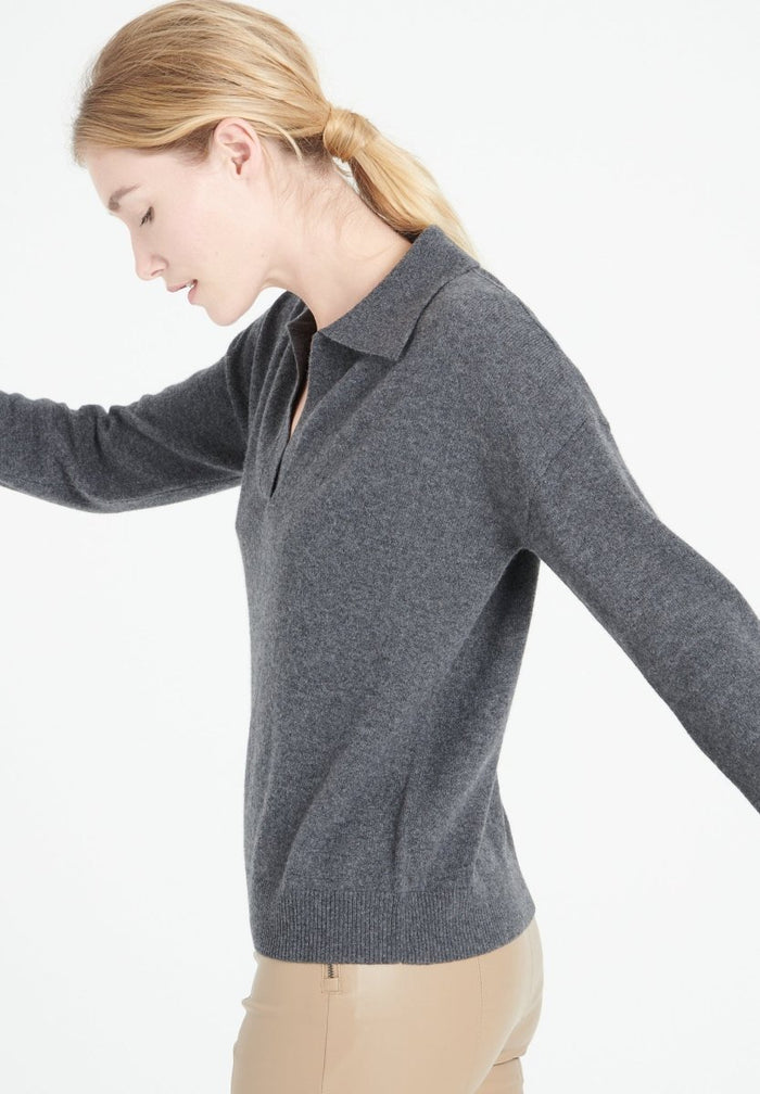 MIA 3 Polo manches longues en cachemire gris anthracite