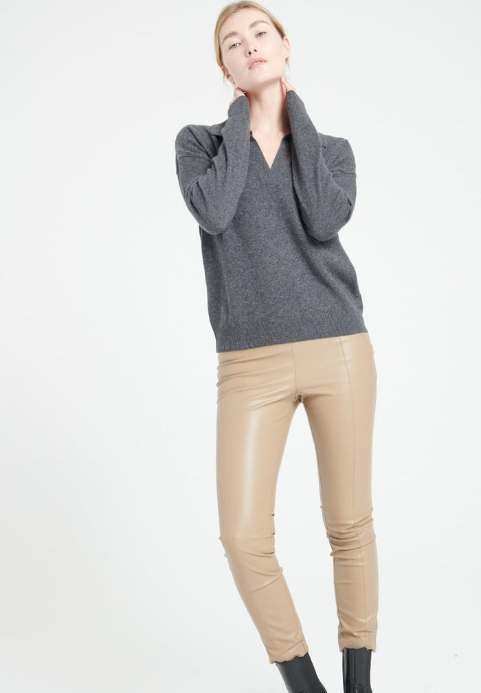 MIA 3 Polo manches longues en cachemire gris anthracite