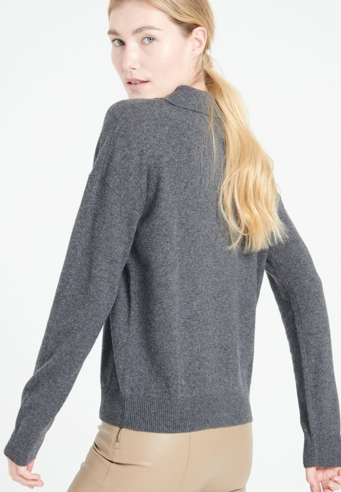 MIA 3 Polo manches longues en cachemire gris anthracite
