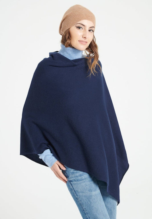 LILLY 9 Poncho col V en cachemire bleu marine