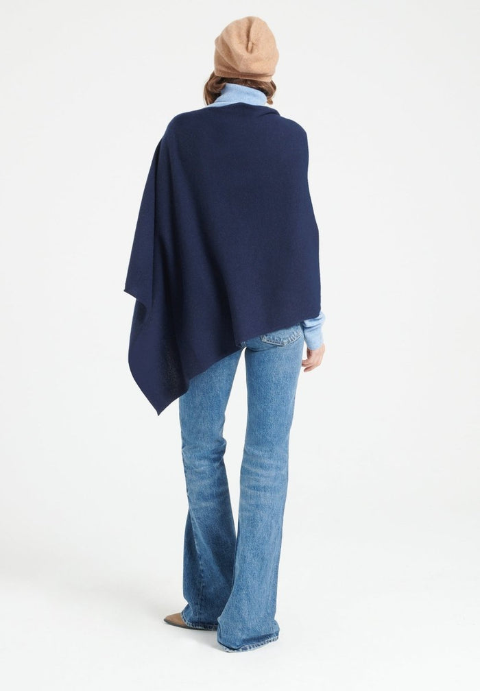 LILLY 9 Poncho col V en cachemire bleu marine