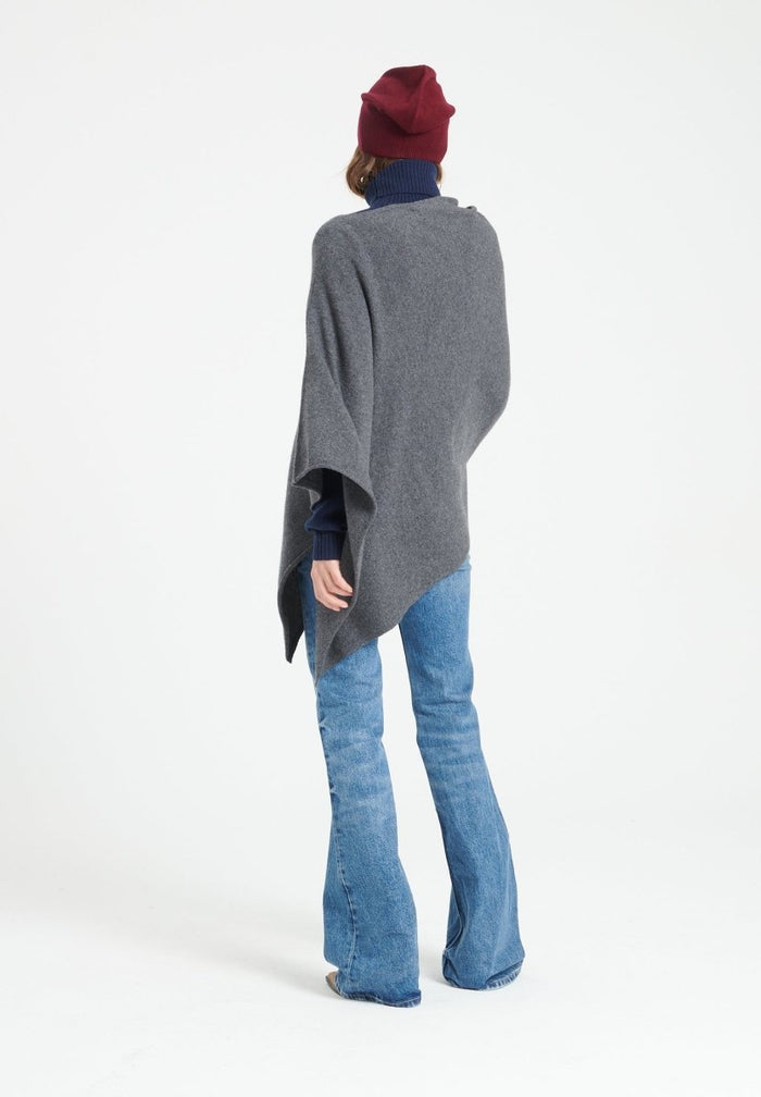 LILLY 9 Poncho col V en cachemire gris anthracite
