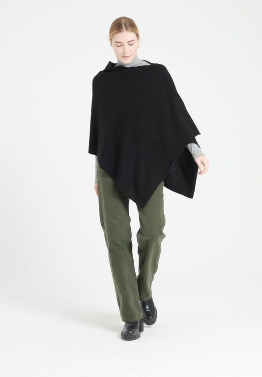 LILLY 9 Poncho col V en cachemire noir