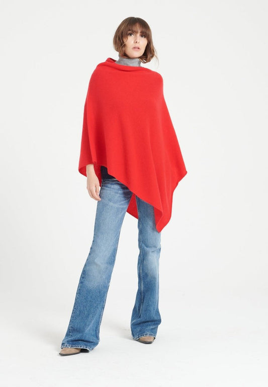 LILLY 9 Poncho col V en cachemire rouge