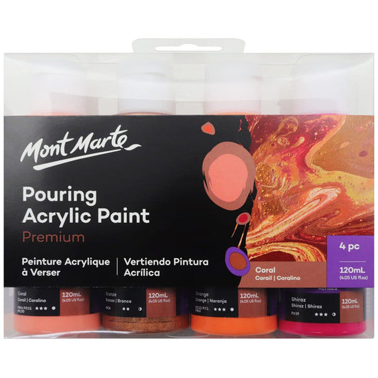 Pouring Acrylic Paint Set Premium 4pc x 120ml - Coral