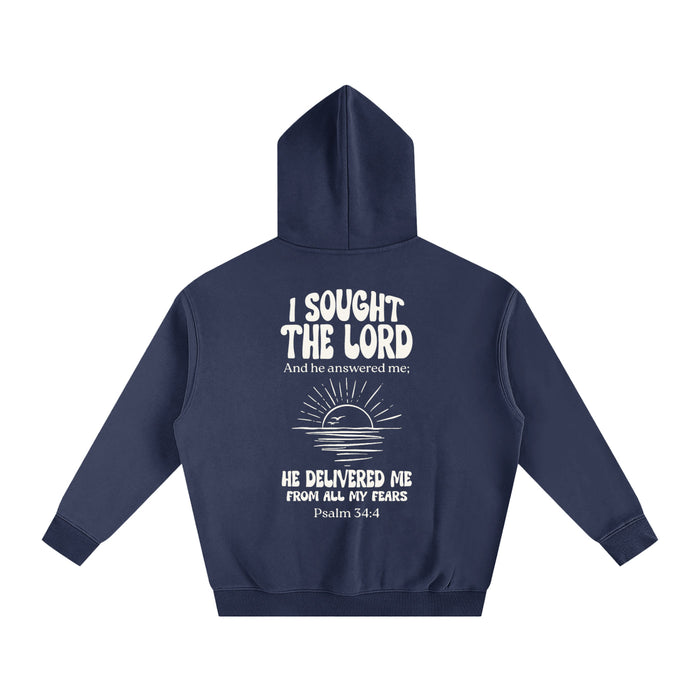 Psalm 34:4 Hoodie Navy back graphic
