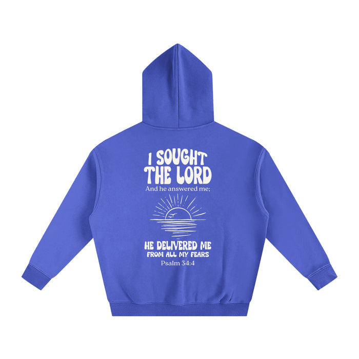 Psalm 34:4 Hoodie Klein Blue back graphic