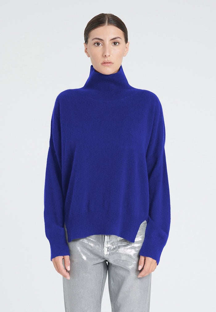 Pull col montant cachemire bleu pétrole femme - ZAYA 13