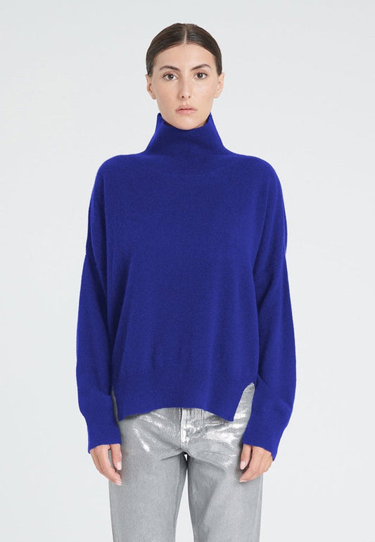 Pull col montant cachemire bleu pétrole femme - ZAYA 13