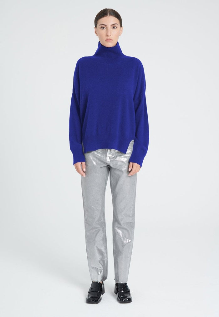 Pull col montant cachemire bleu pétrole femme - ZAYA 13