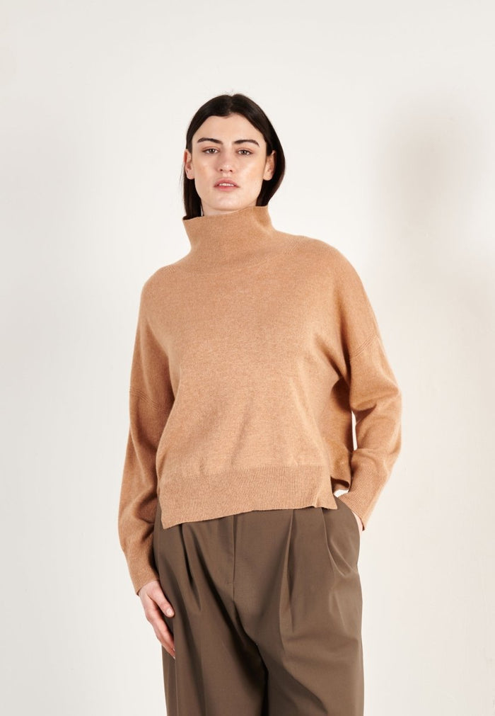 Pull col montant cachemire camel clair femme - ZAYA 13