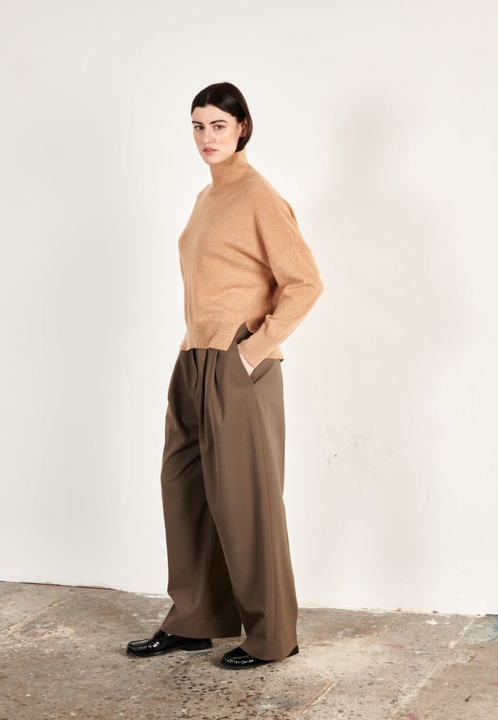 Pull col montant cachemire camel clair femme - ZAYA 13