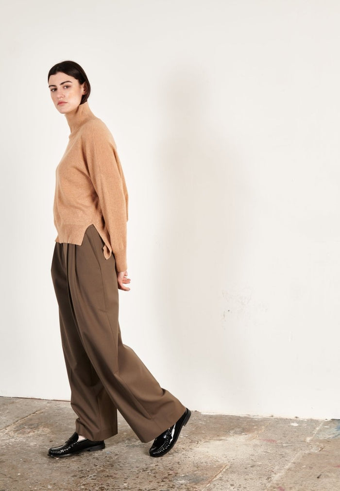 Pull col montant cachemire camel clair femme - ZAYA 13
