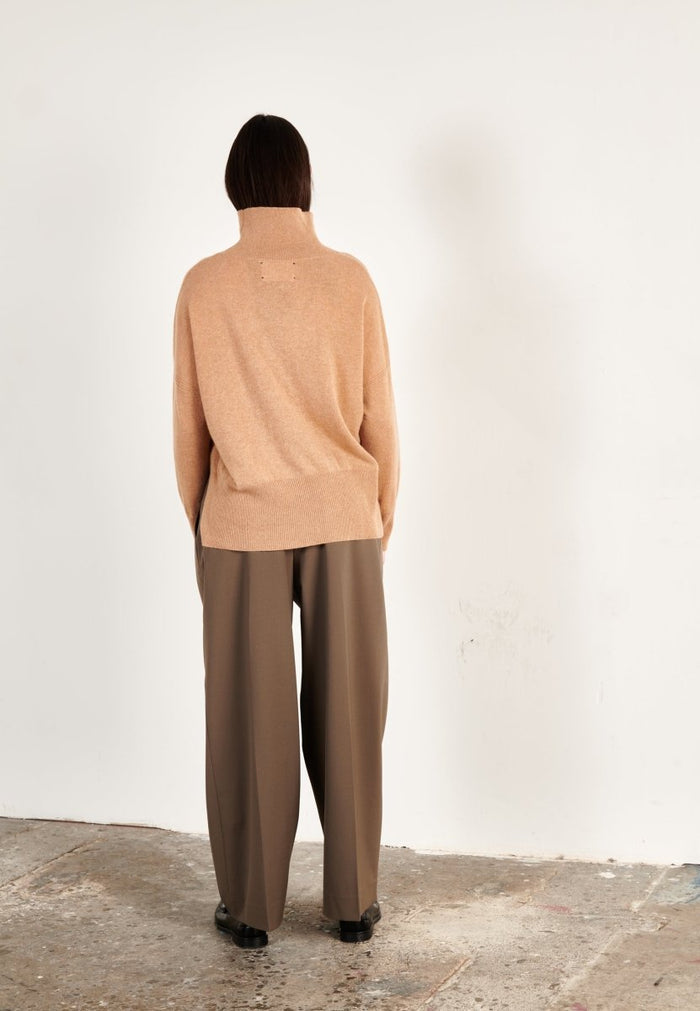 Pull col montant cachemire camel clair femme - ZAYA 13
