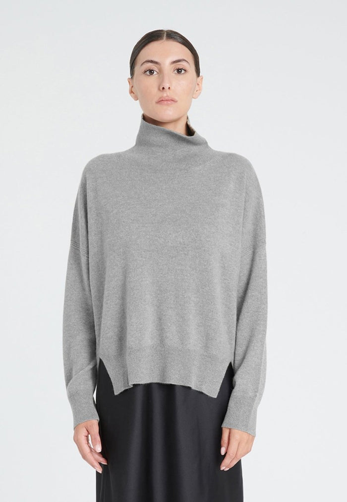 Pull col montant cachemire gris clair femme - ZAYA 13