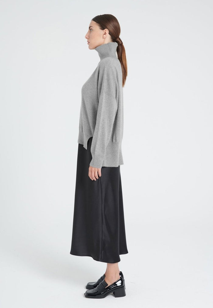 Pull col montant cachemire gris clair femme - ZAYA 13