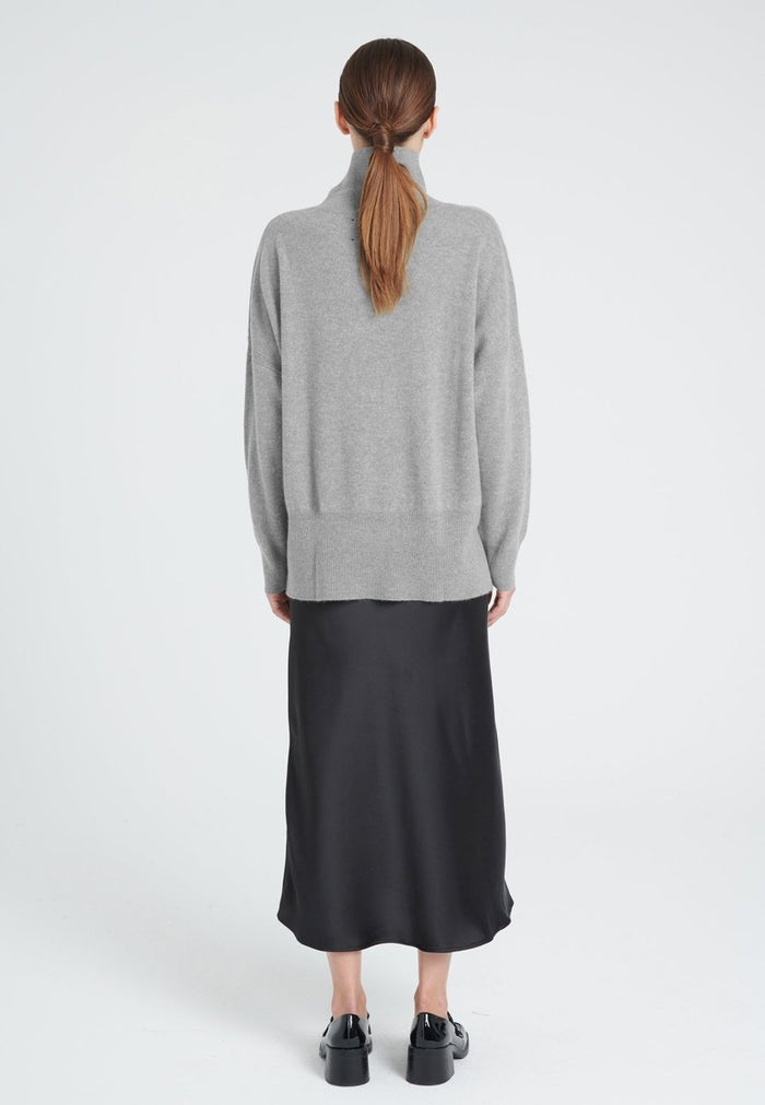 Pull col montant cachemire gris clair femme - ZAYA 13