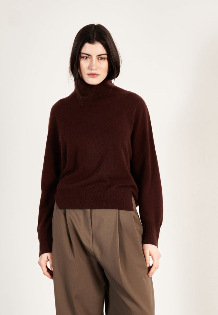 Pull col montant cachemire marron femme - ZAYA 13