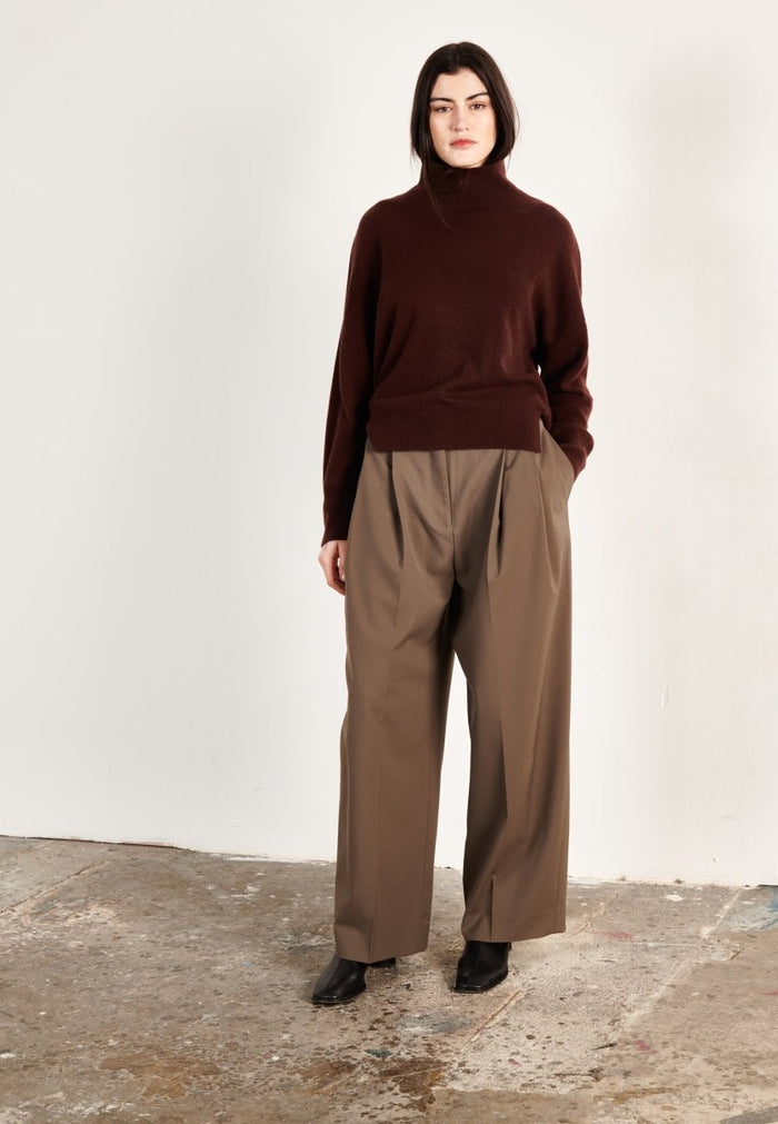 Pull col montant cachemire marron femme - ZAYA 13