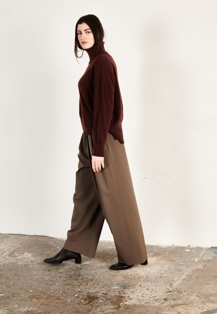 Pull col montant cachemire marron femme - ZAYA 13