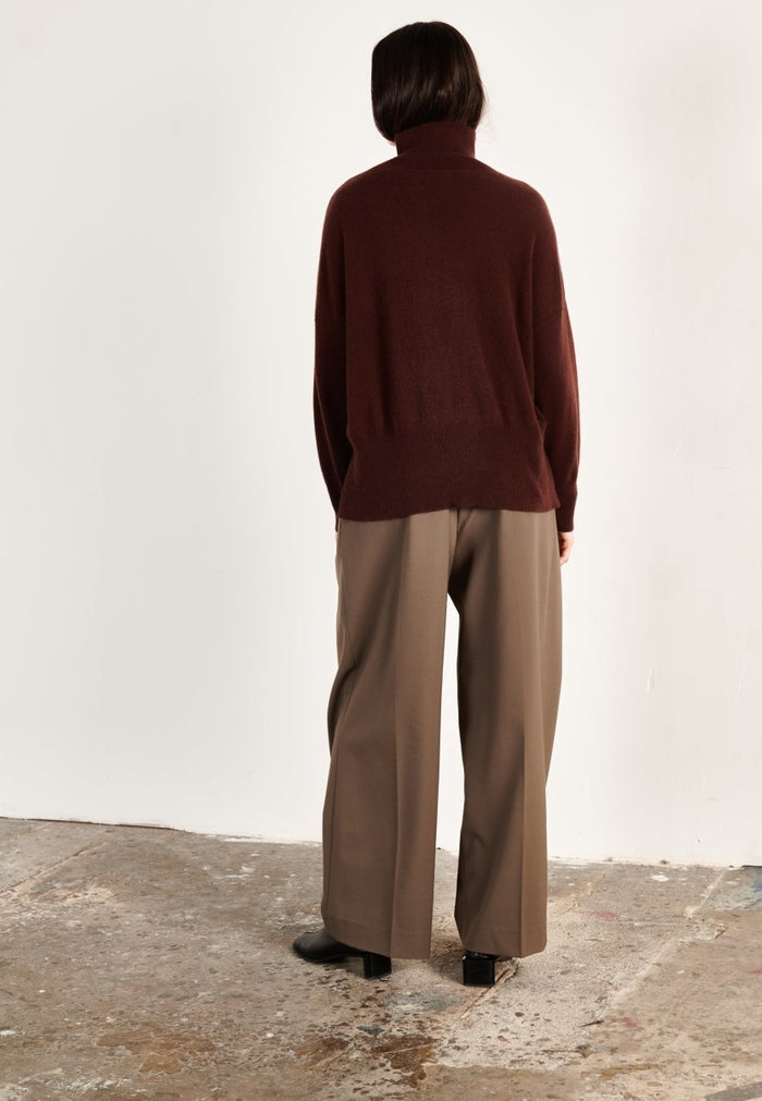 Pull col montant cachemire marron femme - ZAYA 13