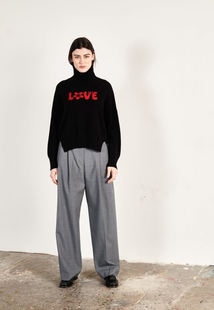 Pull col roulé cachemire noir/rouge love femme - HANA 14