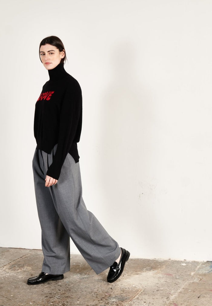 Pull col roulé cachemire noir/rouge love femme - HANA 14