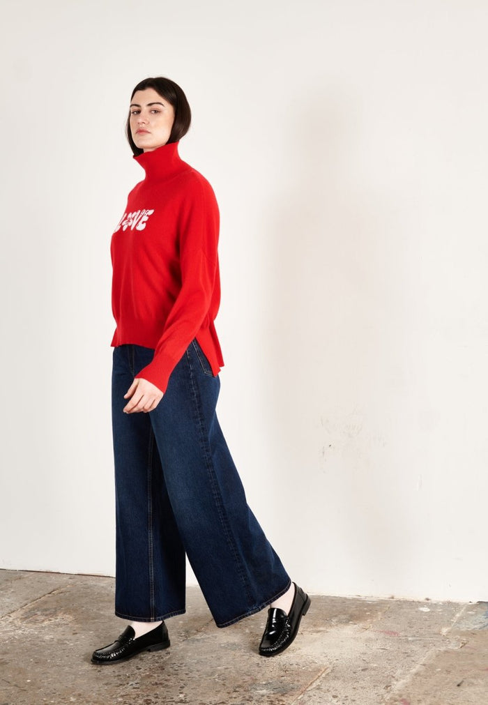 Pull col roulé cachemire rouge/écru love femme - HANA 14
