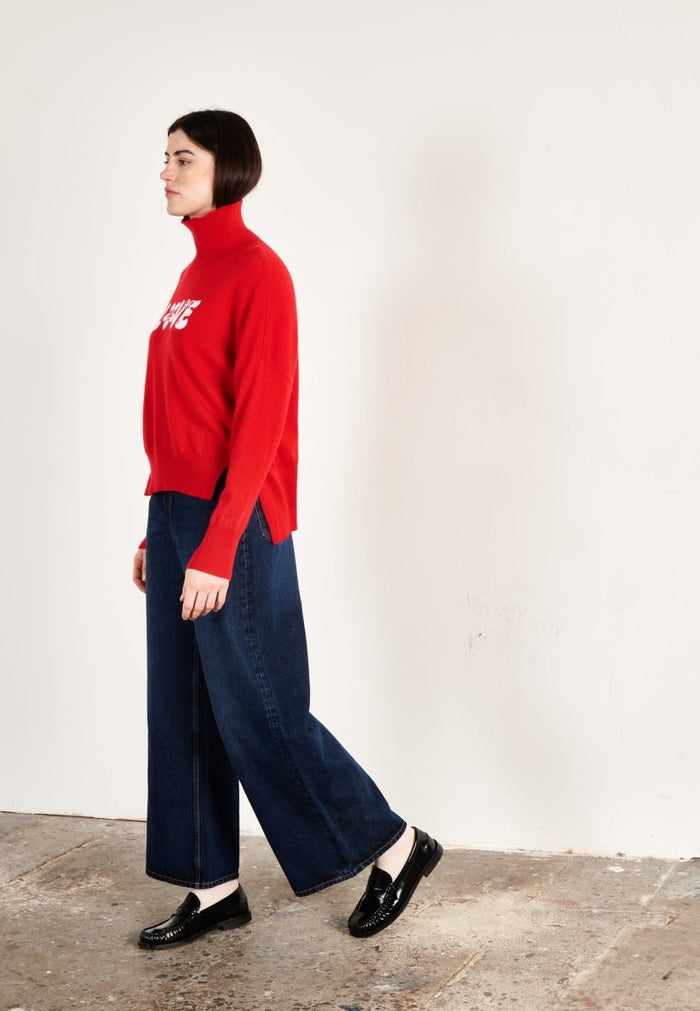 Pull col roulé cachemire rouge/écru love femme - HANA 14