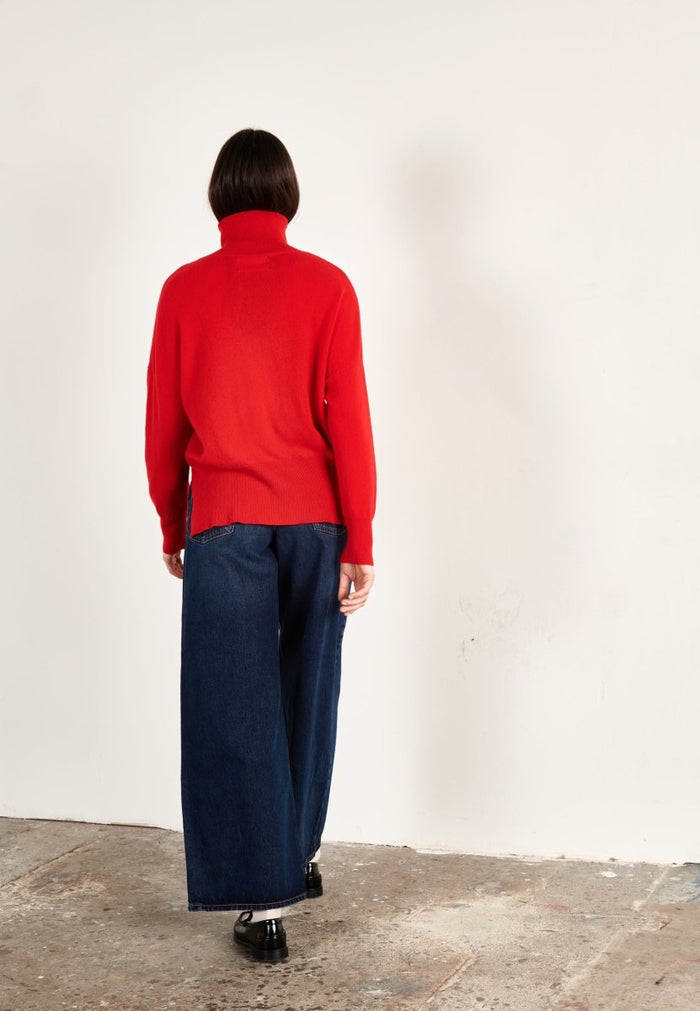 Pull col roulé cachemire rouge/écru love femme - HANA 14