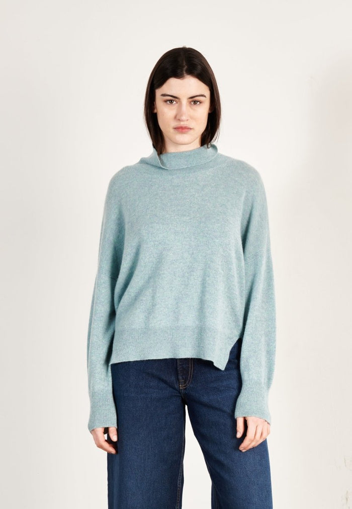 Pull col montant cachemire vert d'eau femme - ZAYA 13