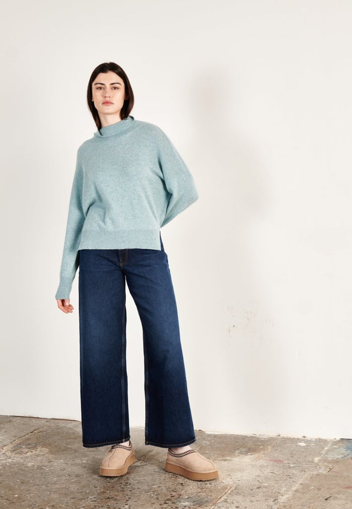 Pull col montant cachemire vert d'eau femme - ZAYA 13