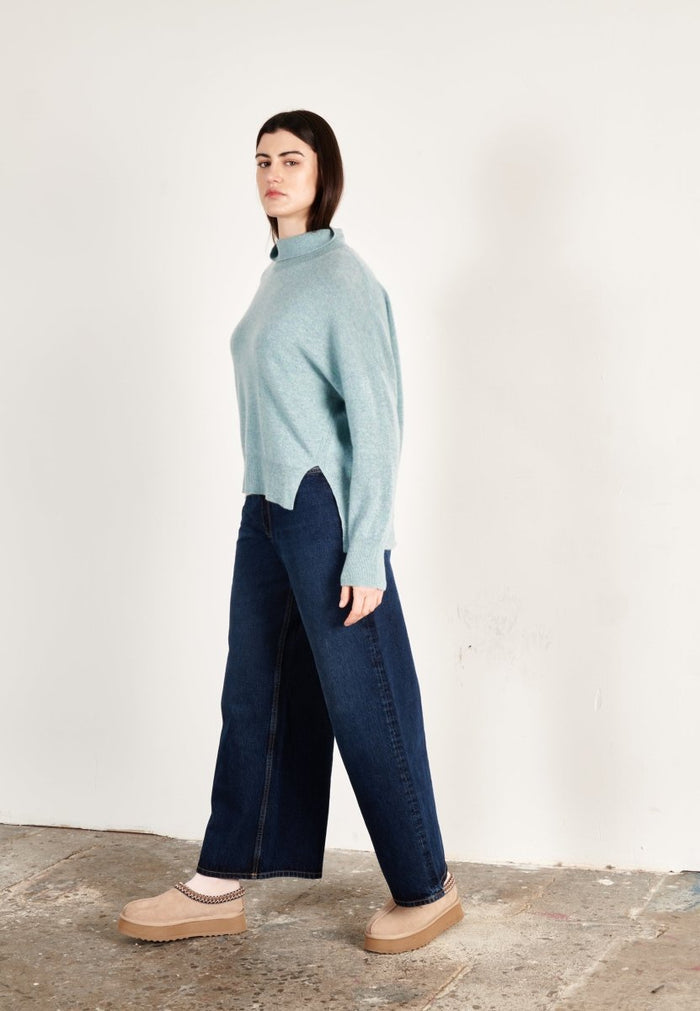 Pull col montant cachemire vert d'eau femme - ZAYA 13