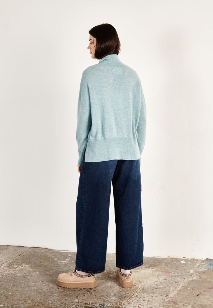 Pull col montant cachemire vert d'eau femme - ZAYA 13