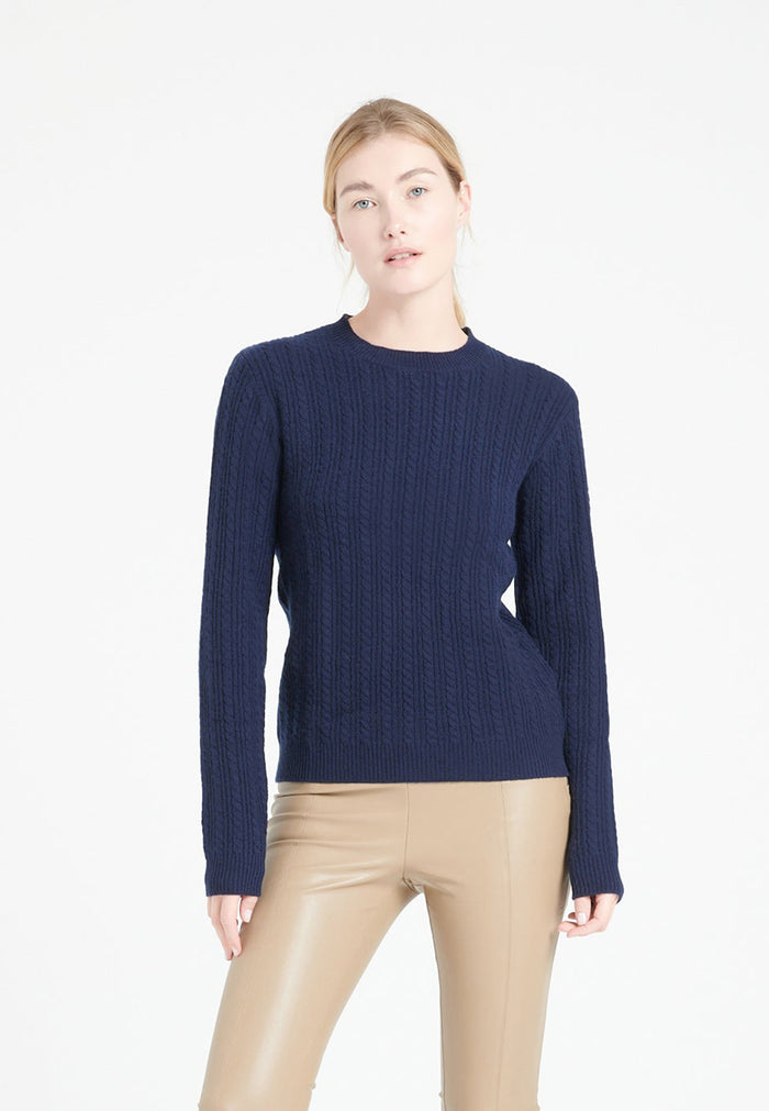 Pull col rond femme en cachemire 4 fils bleu marine - LILLY 29