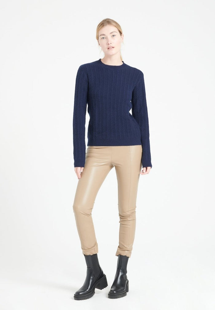 LILLY 29 Pull col rond en cachemire à mailles torsadées 4 fils bleu marine