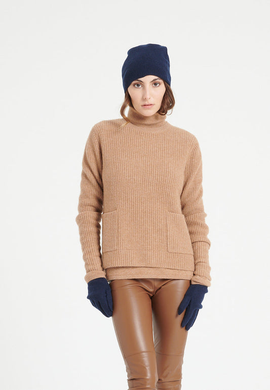 Pull col rond femme en cachemire 4 fils camel - LILLY 32