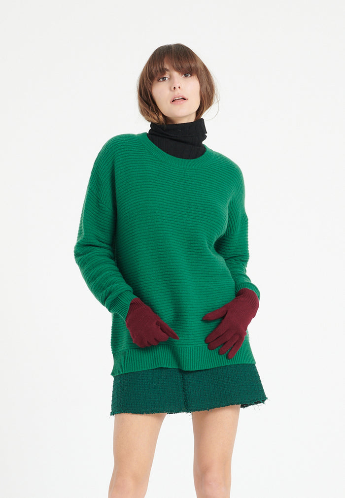 Pull col rond femme en cachemire 4 fils vert émeraude - LILLY 30