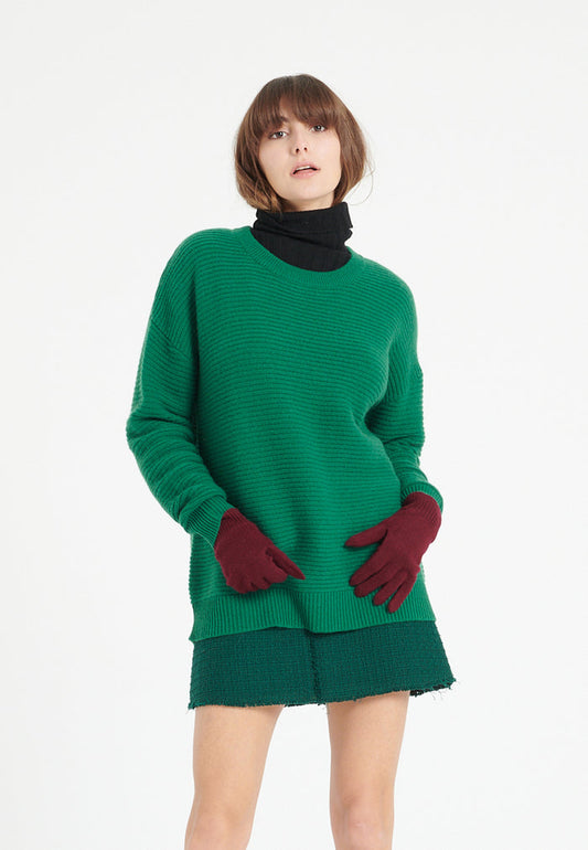 Pull col rond femme en cachemire 4 fils vert émeraude - LILLY 30