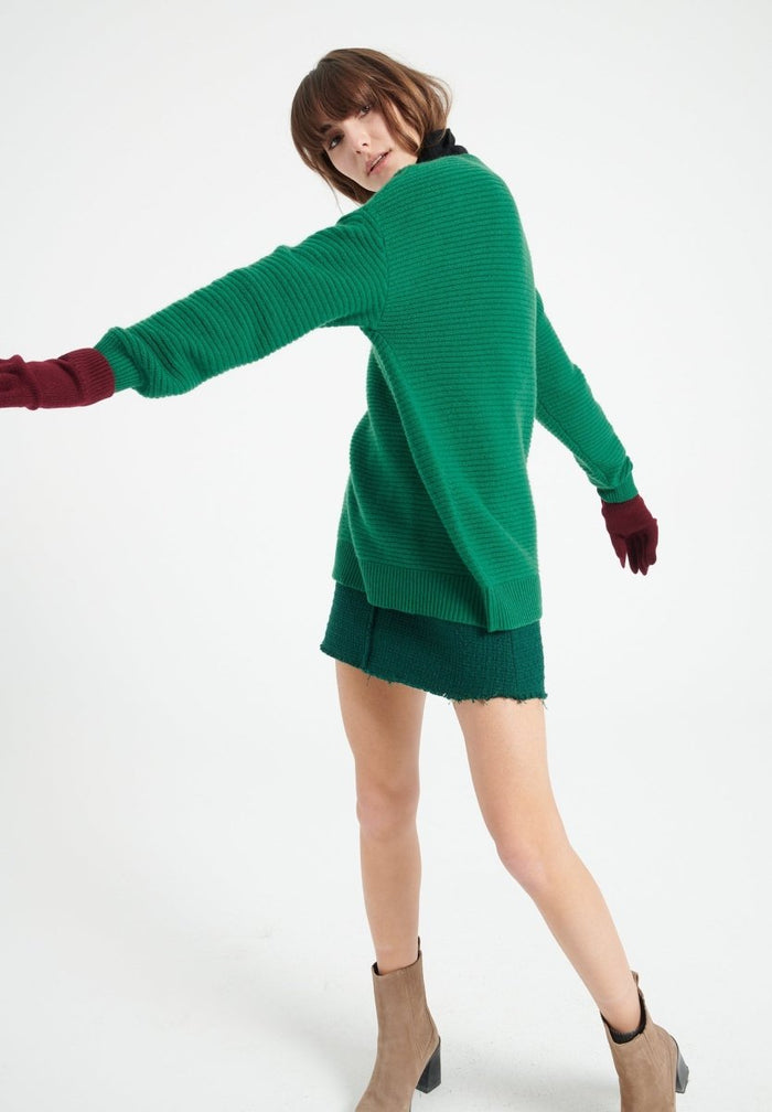 LILLY 30 Pull col rond en cachemire 4 fils vert émeraude