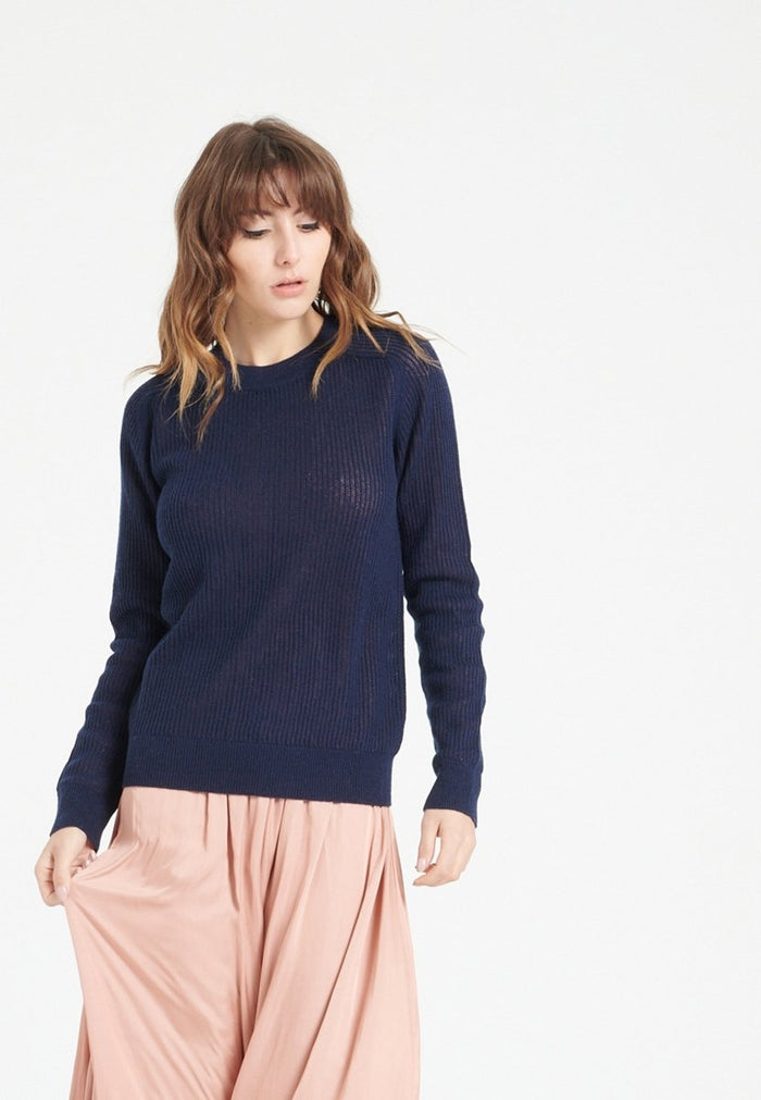 Pull col rond cachemire bleu marine femme - LILLY 23