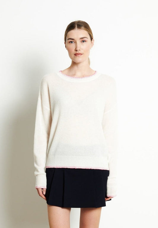RIA 15 Pull col rond oversize avec couture apparente en cachemire blanc écru