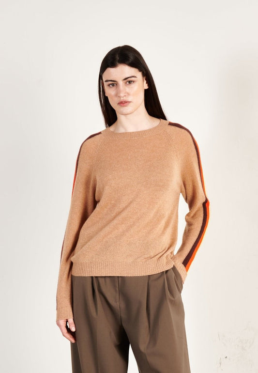 Pull col rond cachemire camel clair/marron/mandarine/jaune femme - KELLY 30